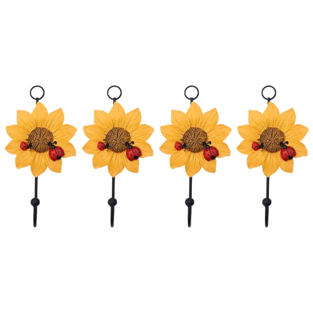 4 ganchos de resina, ganchos decorativos de margaritas, ganchos de pared, colgadores de pared, gancho para llaves para colgar en la pared, para restaurante en casa (amarillo)
