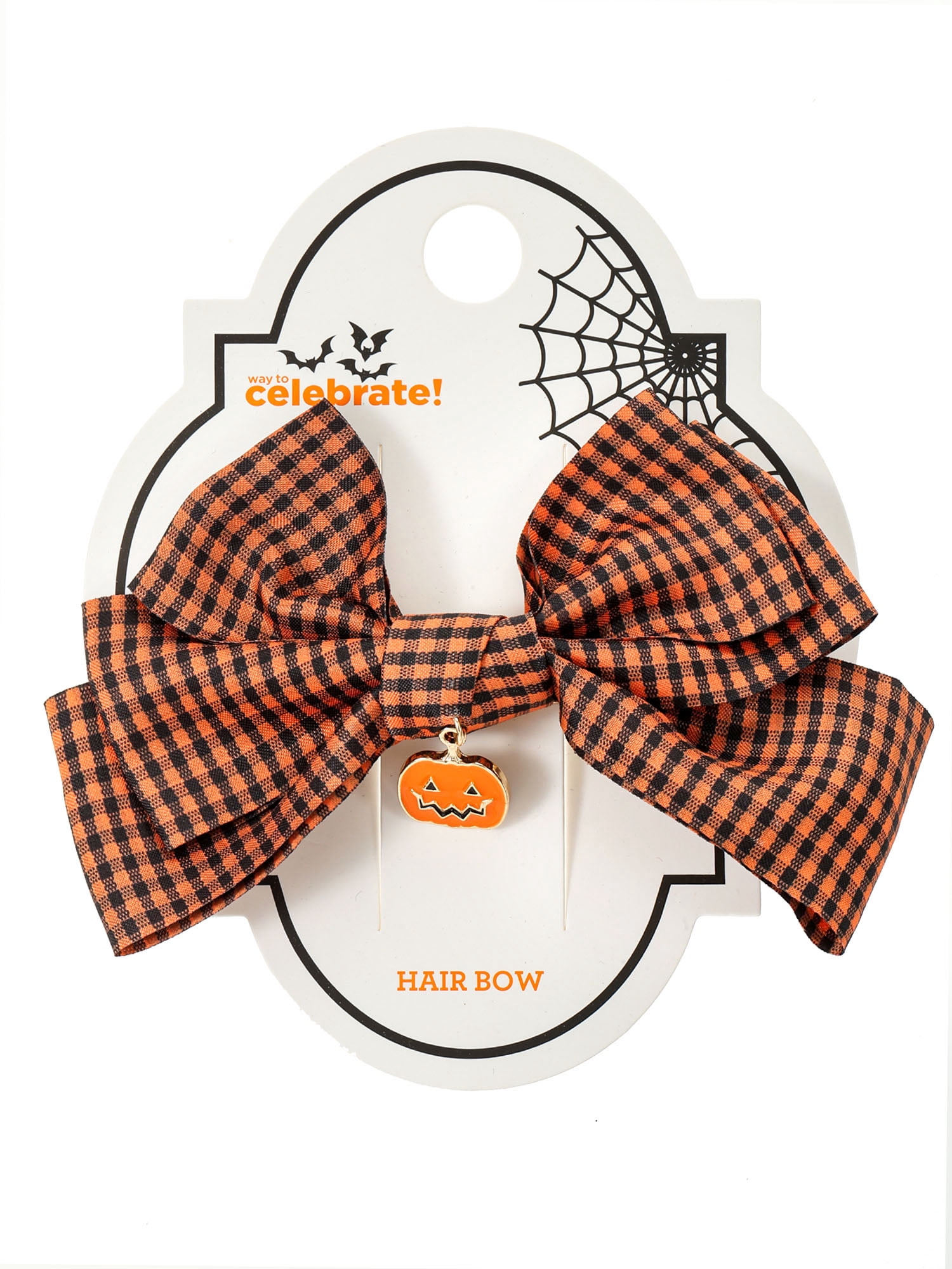 Way to Celebrate Halloween Women's Ghingham Pumpkin Bow Hair Clip, Multicolor, 1 Piece, Alligator Hair Clip