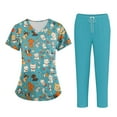 thumbnail image 2 of WTOBBY Plus Size Women's Short Sleeve Printed Scrubs Set with Pockets, V-Neck Design, Animal Floral Theme, 2-Piece Nursing Uniform, Medical Workwear for Caregivers,Mint Green 3XL, 2 of 4