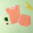 thumbnail image 2 of Mercatoo Kids Pure Cotton Clothes Toddler Solid Color Stripe T Shirt Tops and Shorts 2Pcs Outfit Baby Summer Daily Wear Set, 2 of 4