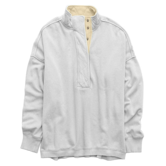 Col pour Femmes Col Contrasté Chandail en Molleton Décontracté pour Femmes Coupe Ample, Manches Longues, Bouton Pression Long Chandails en Molleton pour Femmes