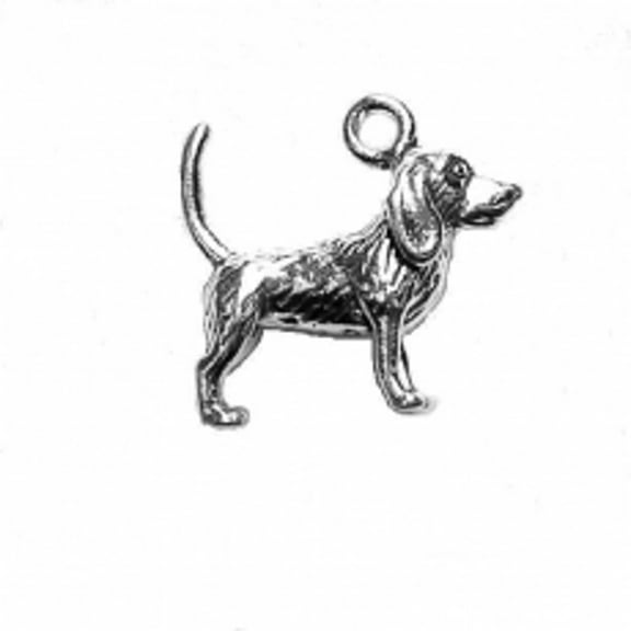 Sterling Silver 18" 1mm Box Chain 3D Large Beagle Tail Up Dog Breed Pendant Necklace