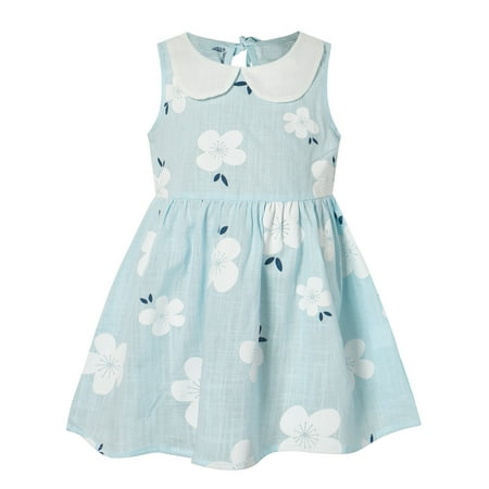 

Ecqkame Baby Dress Clearance Toddler Kids Baby Girls Sleeveless Doll Collar Vest Dress Princess Dress Blue 3-4 Years