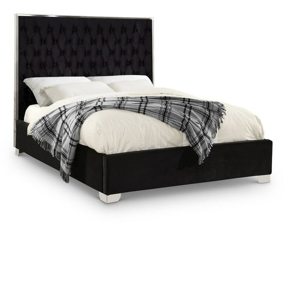 Lexi Black Velvet King Bed-Color:Black Velvet,Style:Contemporary