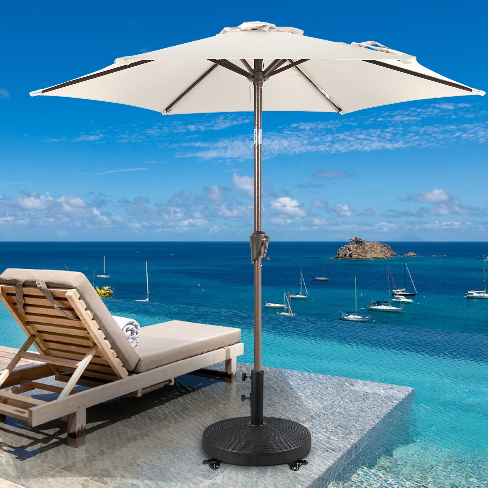 COBANA Patio Umbrella Base with Lockable Wheels, Heavy-Duty Stand Resin Weights for Outdoor Market Umbrella, 52lbs, Rattan Design, Black