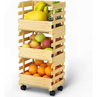 Fruits Basket for Kitchen Counter Detachable Fruit Basket Large 3-Tier Bamboo Fruit and Vegetable Storage Veggies Drinks Bread Snack