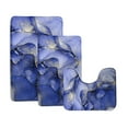 Blue Marble Bath Mat Set Abstract Textured Pattern Gold Lines Geometric