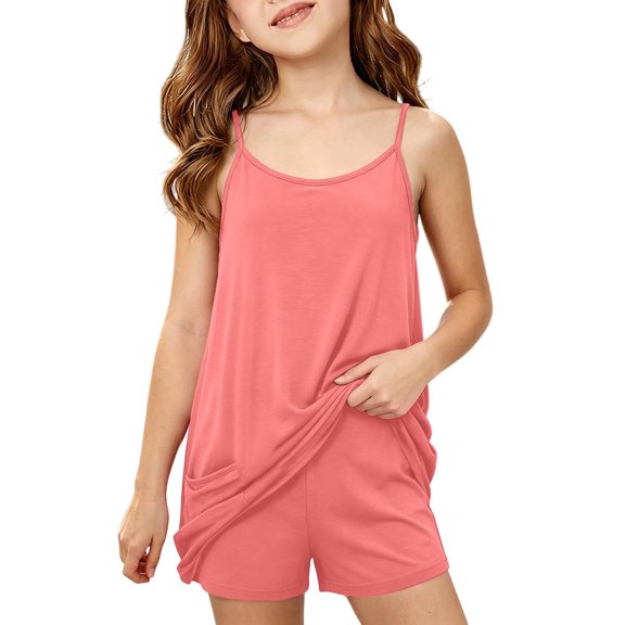 Bobifish Toddler Girls Outfit Sets Summer Solid Camisole Top And Pocket Shorts Casual Two Piece Outfit Children Girls Sets