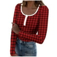 thumbnail image 3 of VgaVtl Tee Shirts for Women Long Sleeve Fall Winter Womens Tops Plaid Casual Button Red Layering Slim Shirts,XXL, 3 of 6