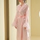 thumbnail image 1 of Batas con cuello peludo, bata de mañana para mujer, camisón largo de plumas, maquillaje de boda, dama de honor, grupo, boda, bata de baño de satén, camisón de mujer, 1 of 4