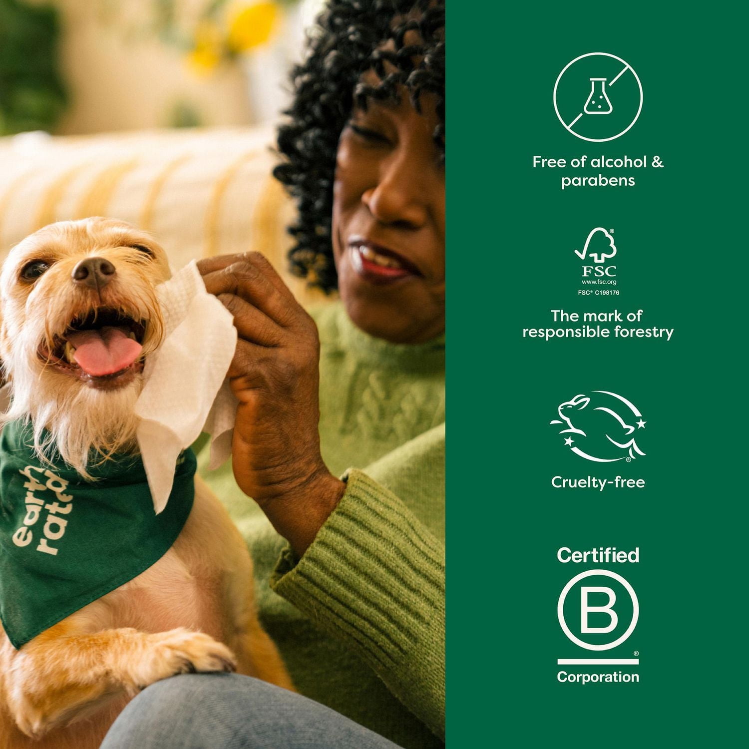 Earth Rated Hypoallergenic Dog Wipes, Cleaning and Odour-Controlling Grooming Wipes for Paws, Body, and Bum, Perfect for Puppy and Adult Dogs, Lavender Scent, 60 Count, 1 x 60 Count Grooming Wipes