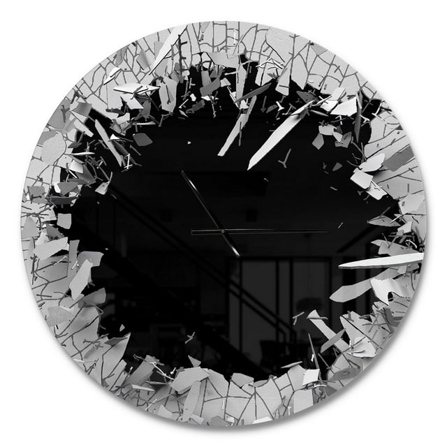 Designart Conception 3D abstraite de mur cassé horloge murale