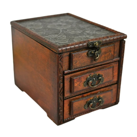 yotijay Wood Jewelry Box Jewelry Case Rustic Collectible Multifunctional with Mirror for