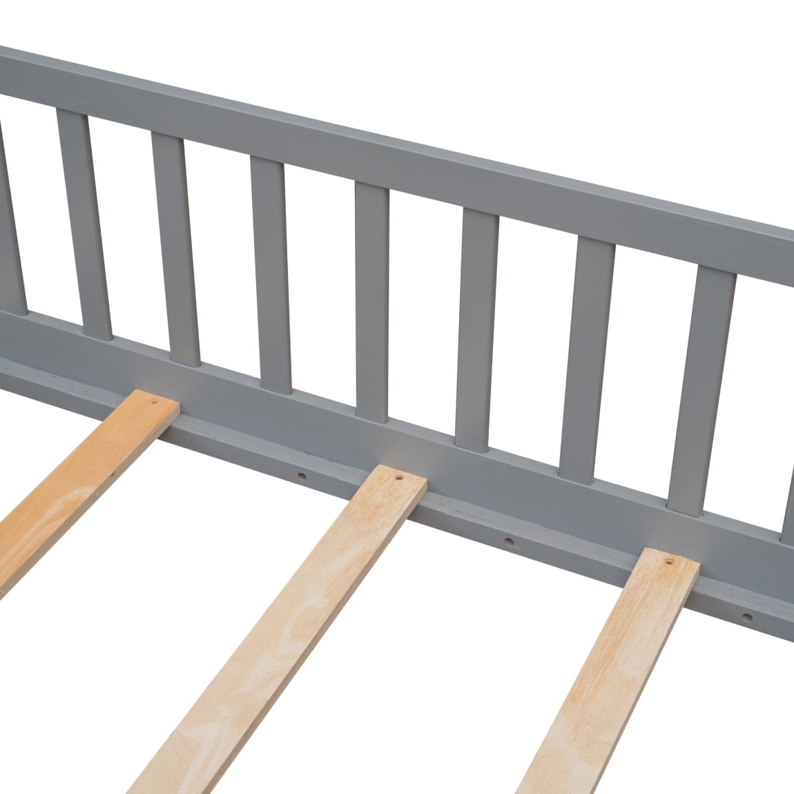 Kids Full Montessori Playpen Floor Bed Frame with Safety Guardrail Fence and Door for Boys Girls Toddlers Baby, 200lbs Load 79.5x41.8x17.5inch, Grey