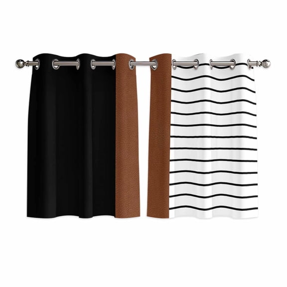 Black Brown Kitchen Curtains Short 54 Inch Length, Contemporary Striped Boho Art Grommet Top Bedroom Living Room Curtains, Light Filtering Cafe Curtain Drapes 2 Panels Set 84''x54''