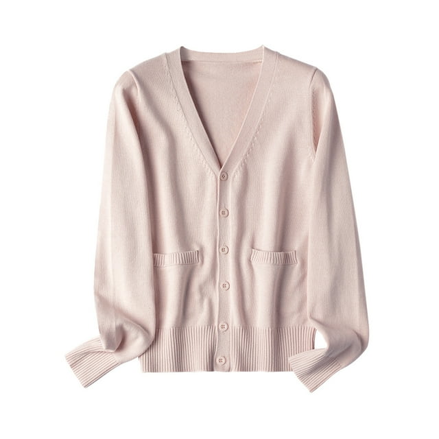 MAWCLOS Cardigan pour Femmes Manches Longues Manteau Col en V Veste Boutonnée Douce de Voyage Abricot 2TG