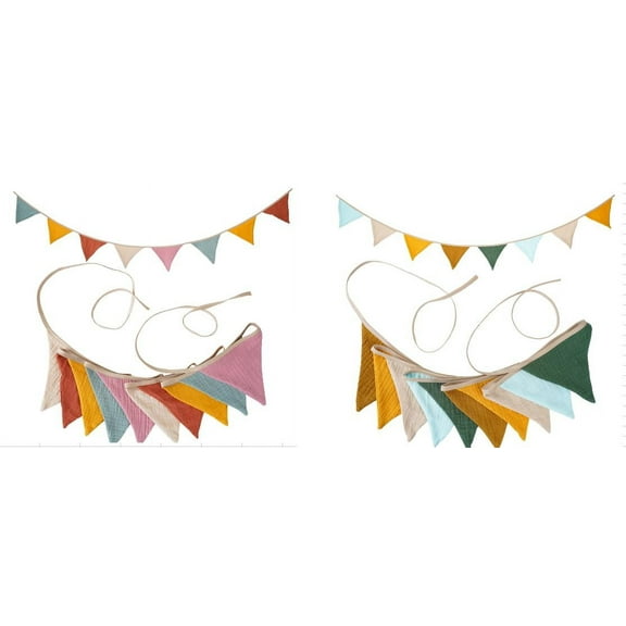 GUIYONG 2pcs Bunting Banner Birthday Party Banner Garland Wall Decoration Camping Tent Banner Triangle Flags Outdoor Party Decorations