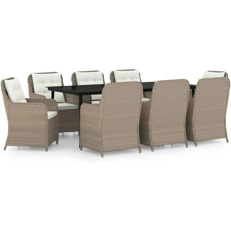 9 Piece Patio Dining Set Brown 1 x Table 8 x Chair 8 x Seat Cushion 8 x Back Cushion 127.08KG Walmart