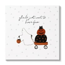 Playful Ghost Script Quote Pumpkins Cat In Wagon Fairy Tales & Fantasy Graphic Art Gallery-Wrapped Canvas Print Wall Art