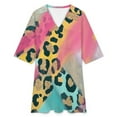 thumbnail image 4 of Abstract Leopard Print Colorful Art Womens Dress With Pockets Summer V Neck 3/4 Sleeve Dress Plus Size Loose Dress, 4 of 7