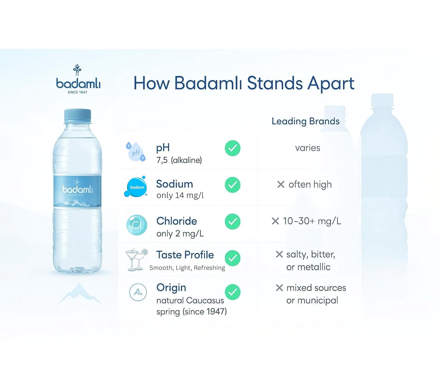 Badamlı Natural Spring Water pH 7.5, 16.9 fl oz (500ml), Daily Hydration, Natural Still Spring Water, Pack of 20