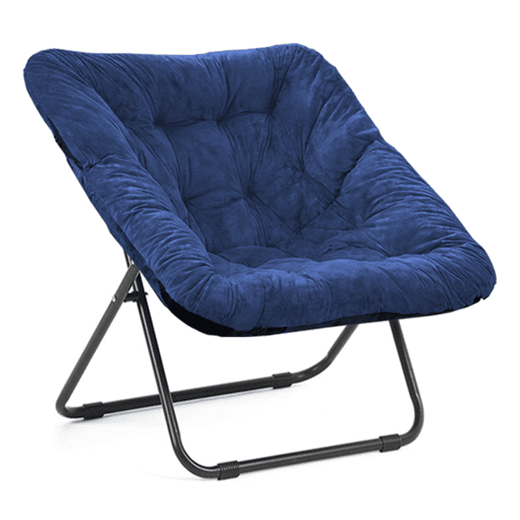 TANGJEAMER Folding Chair, Saucer Chair with Metal Frame, Comfy Moon Chairs for Bedroom, Living Rooms, Apartments, Garden and Courtyard (Blue)