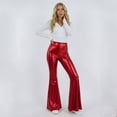 thumbnail image 2 of Women's High Waist Flare Pants, Gold Snake Print Stretchy Bootcut Trousers,Red,M, 2 of 5