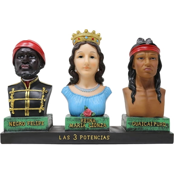 Las 3 Potencias Venezolanas Sculpture 12"x8" – MarÃa Lionza, Negro Felipe & Guaicaipuro Resin Statue