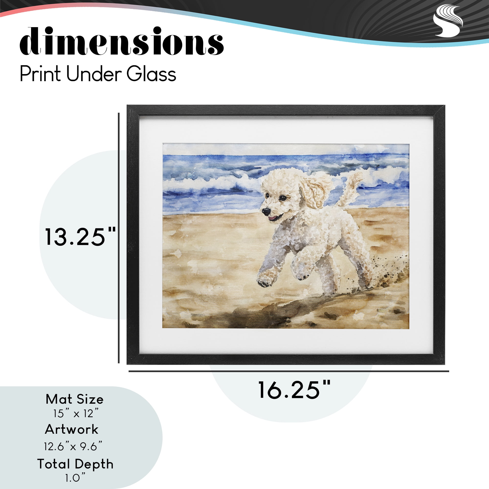 Stupell Industries Poodle's Journey on Beach Black Framed Print Under Glass, design by Svetlana Aleynikova