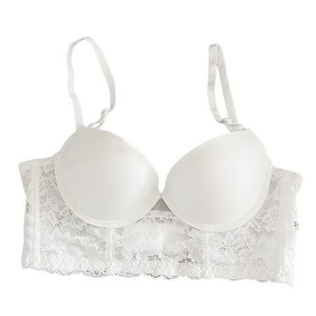 

Sebtyili Women s and Comfortable Gathering Top Embroidery Underwear Sweet Soft Steel Ring Bra