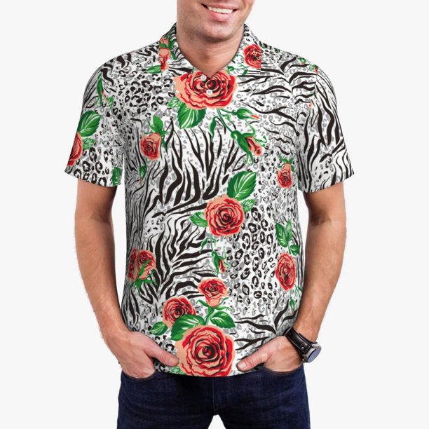 Balery Roses Mixed Zebra 1 Camisa Polo de Hombre con Estampado, de Manga Corta y Tejido Medio, Camisa Tipo Golf Polo-XX-Large