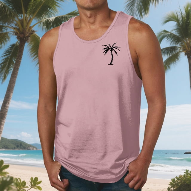 Camiseta sin mangas de cuello redondo para hombre, blusa informal de verano sin mangas con estampado de cuello redondo para hombre