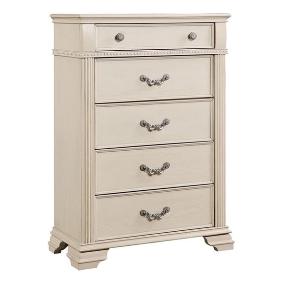 Furniture of America Charo Traditional Wood 5-Drawer Chest in Antique White