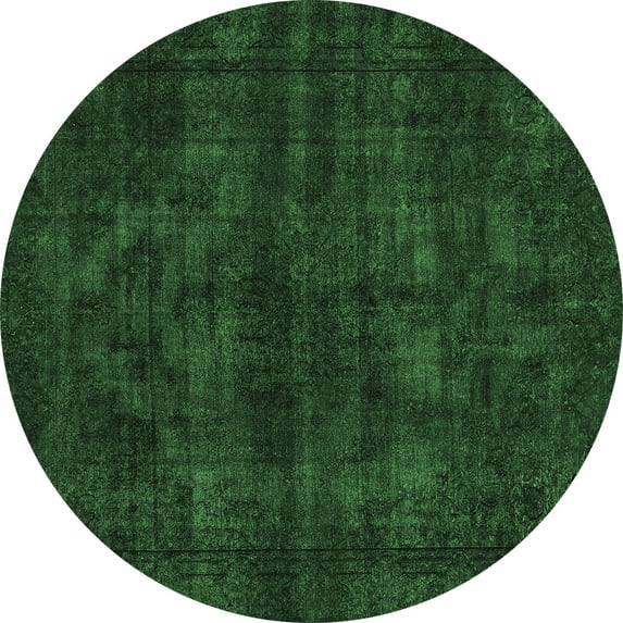Ahgly Company Indoor Round Abstract Emerald Green Modern Area Rugs, 4' Round