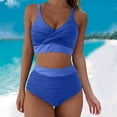 thumbnail image 3 of Clearance! Prolriy Bikini Sets for Women Water Ripple Fabric Solid Color High Waist Split Swimsuit Womens Swimsuits Blue M, 3 of 7