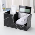 thumbnail image 2 of KINGFOM Multifunctional PU Leather Desk Organizer Pen Holder Brush Pot Pen Container Home School Office Stationery Storage Box Office Suppllies Business Cards Remote Control Pencil Holder Black Marble, 2 of 9