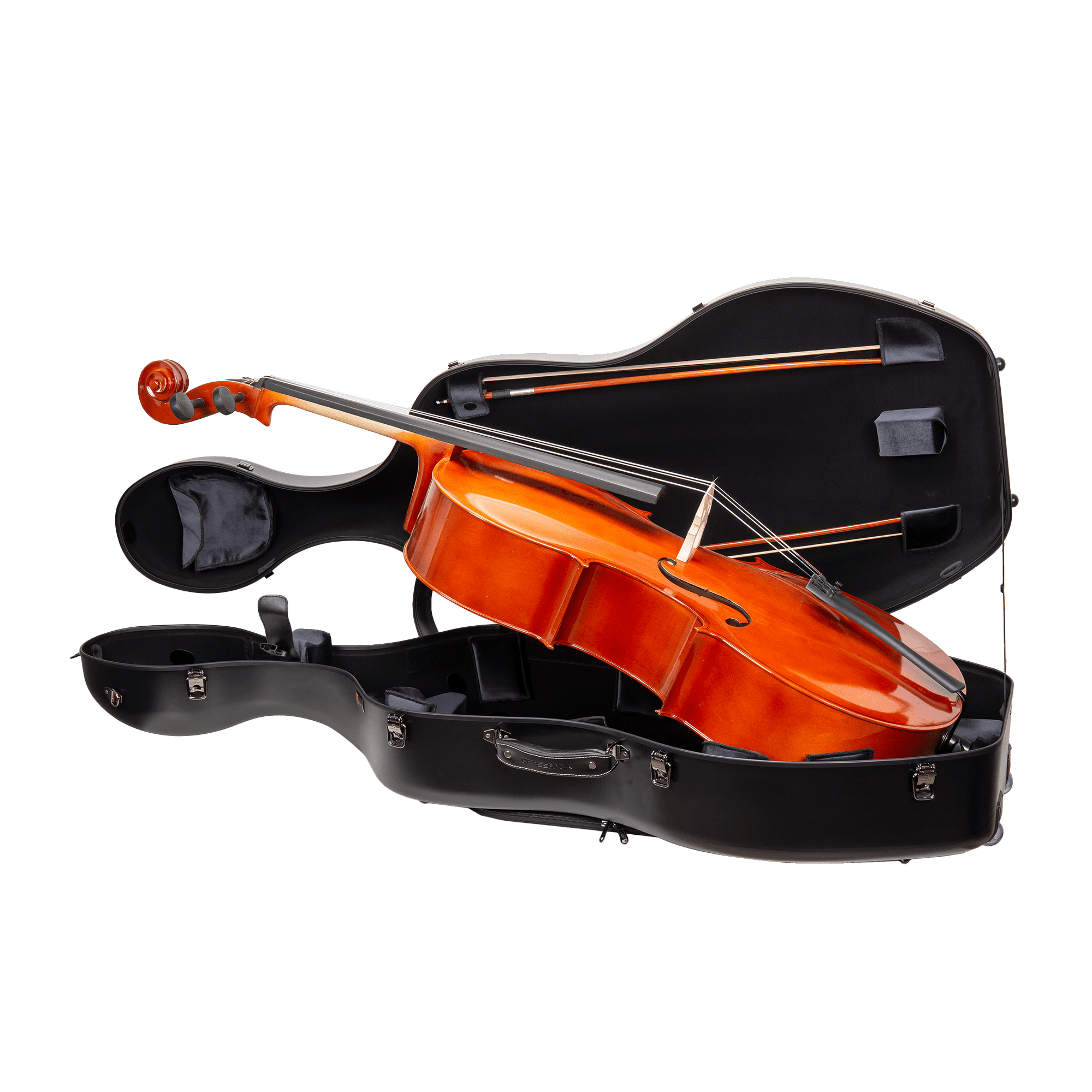 Crossrock Poly Carbon Case with Wheels fits 4/4 Full Size Cello, Includes Outside Music Pouch, 3 Handles, Detachable Straps-Black