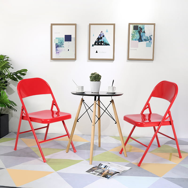 VECELO Set of 4 Metal Folding Chairs with Triple Braced  Double Hinged  Back,Red - Walmart.com