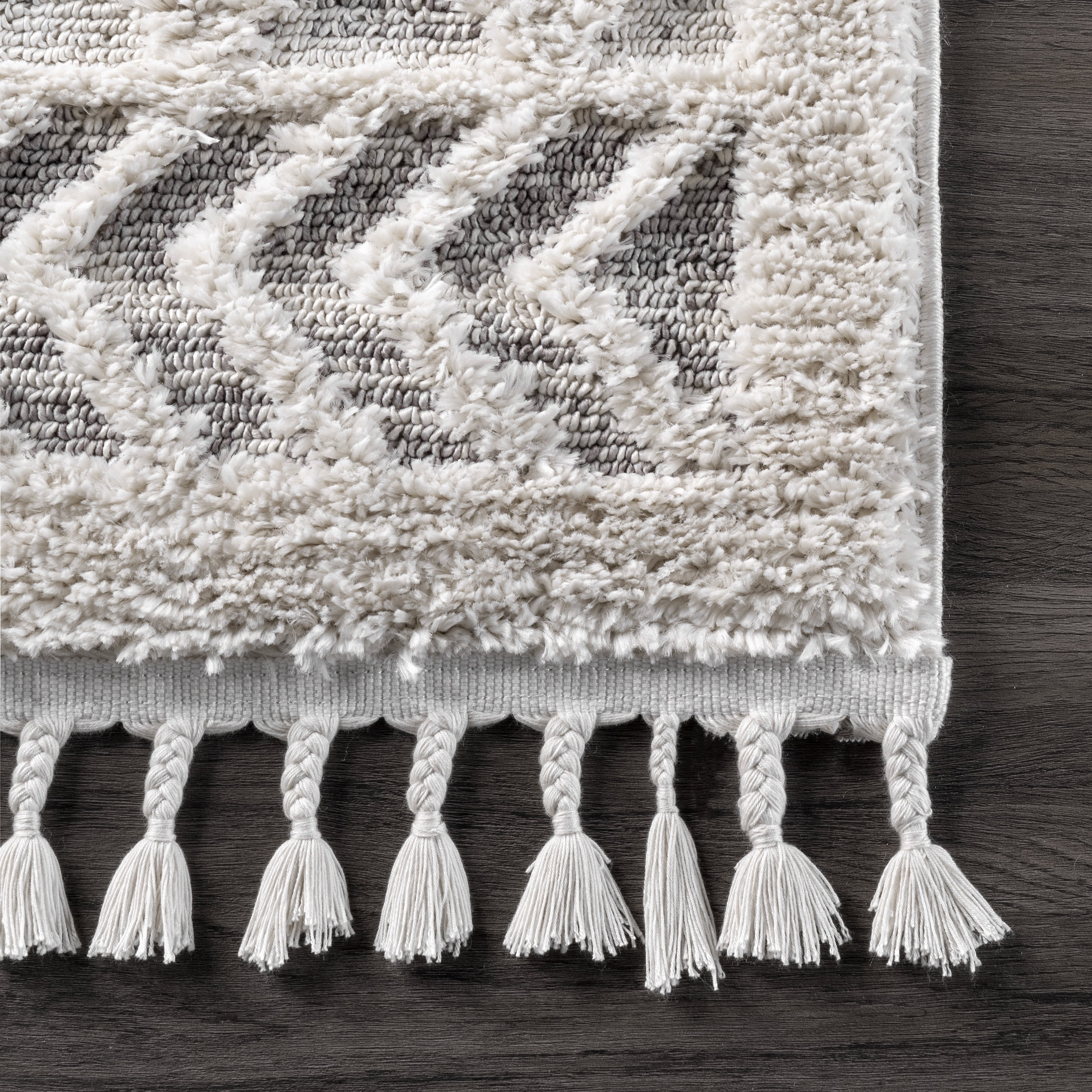 nuLOOM Ansley Moroccan Lattice Tassel Area Rug, 8', Light Grey