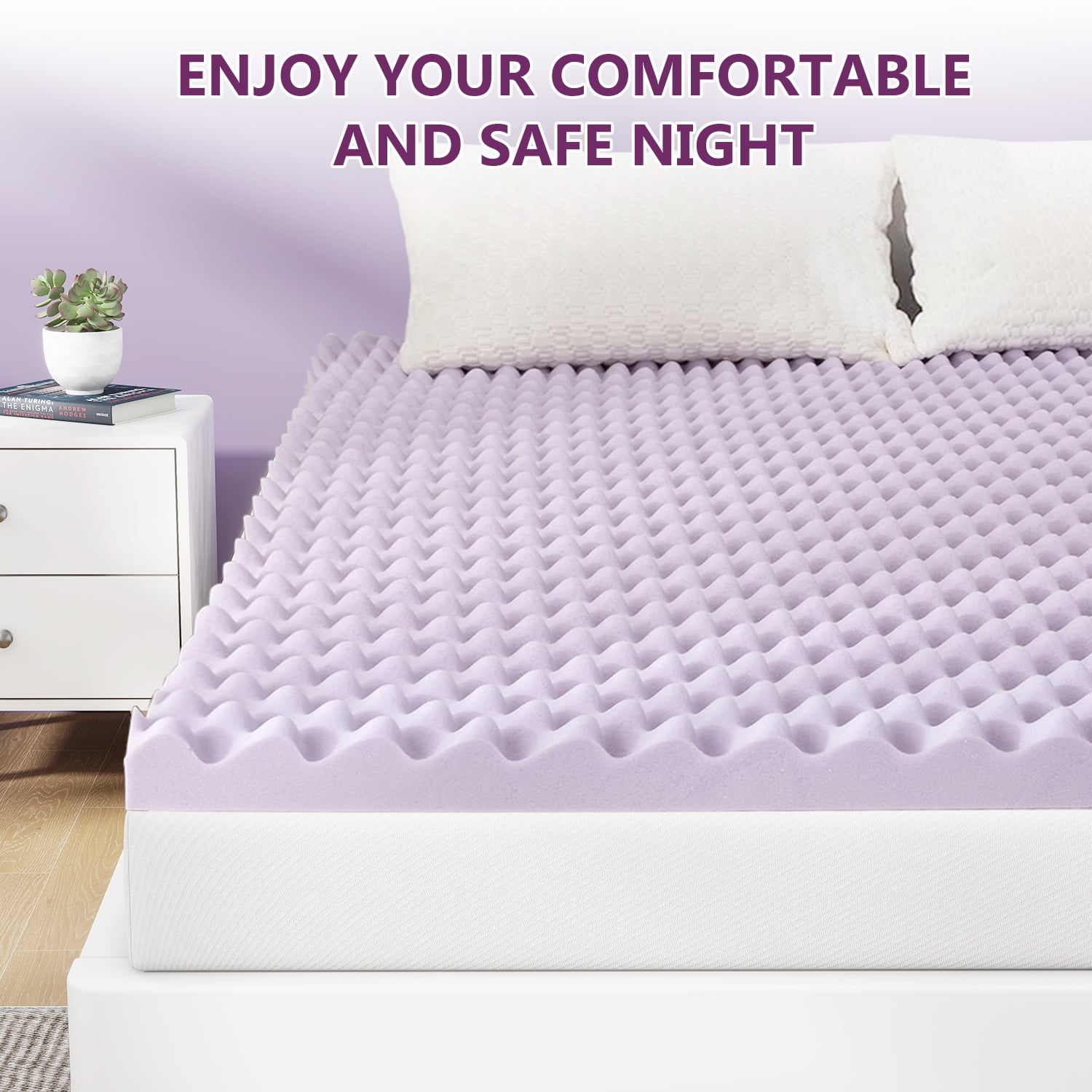 2 Inch Twin Size Mattress Topper, Gel Memory Foam Egg Crate Bed Topper, CertiPUR-US Certified, Lavender