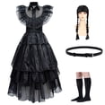 thumbnail image 1 of Disfraz Gótico para Niñas Miércoles Addams Fiesta Halloween Vestido Elegante, 1 of 9
