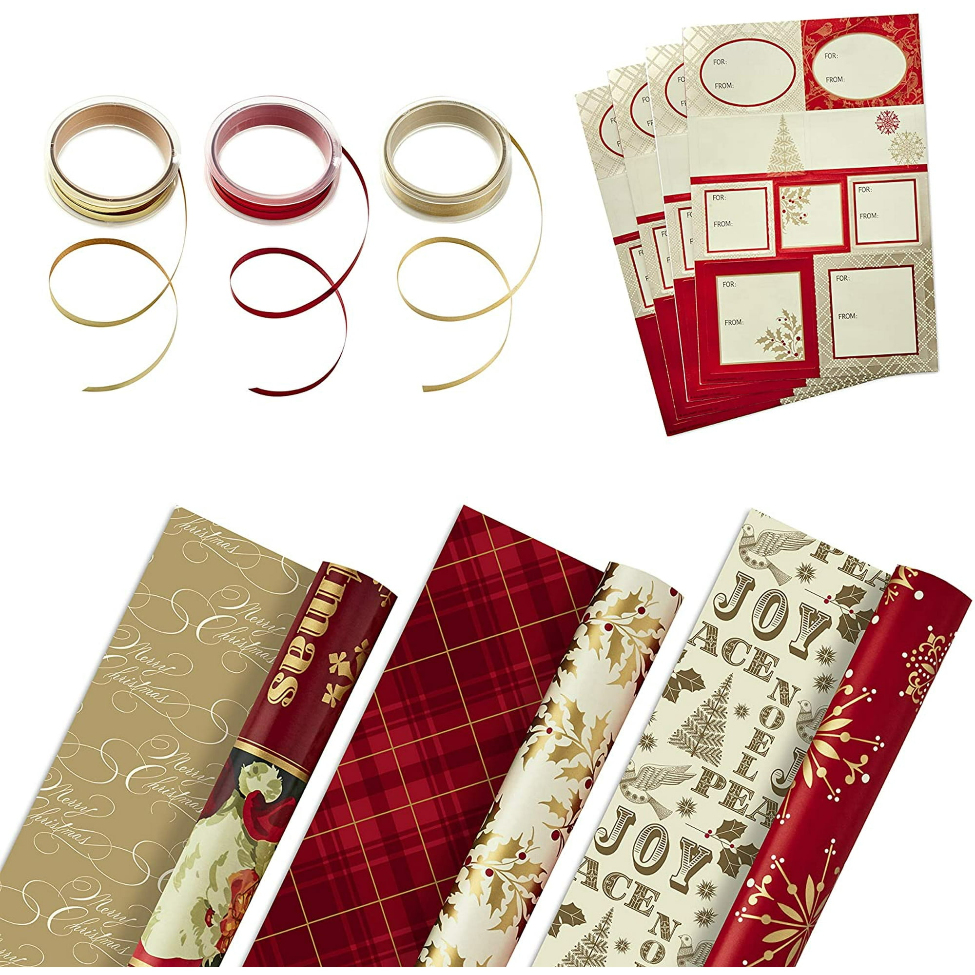 IGUOHAO Reversible Christmas Wrapping Paper Set with and Gift Tag Stickers (Traditional Red Gold, 3 Rolls of Wrapping Paper and Ribbon) Red and Gold, 3 Pack w/ Accessories - | Walmart Canada