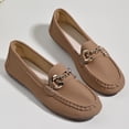 thumbnail image 6 of Womens Loafers Slip On Comfort Flat Shoes with Gold Chain, Faux Faux Leather Moccasin Style Casual Loafers for Women in Brown,Size 6, 6 of 9