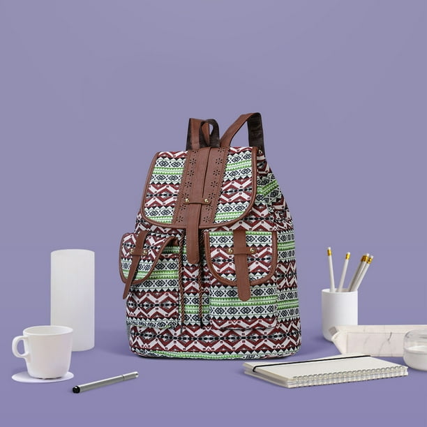Ethnic Style Pattern Backpack Canvas Bag Fashionable Personality Travel Strap Backpack