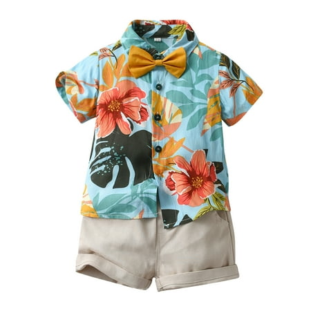 

Toddler Boys Short Sleeve Shirt Vacation Lovely Tops Shorts With Tie Kids Gentleman Outfits Child Clothing Streetwear Dailywear Outwear