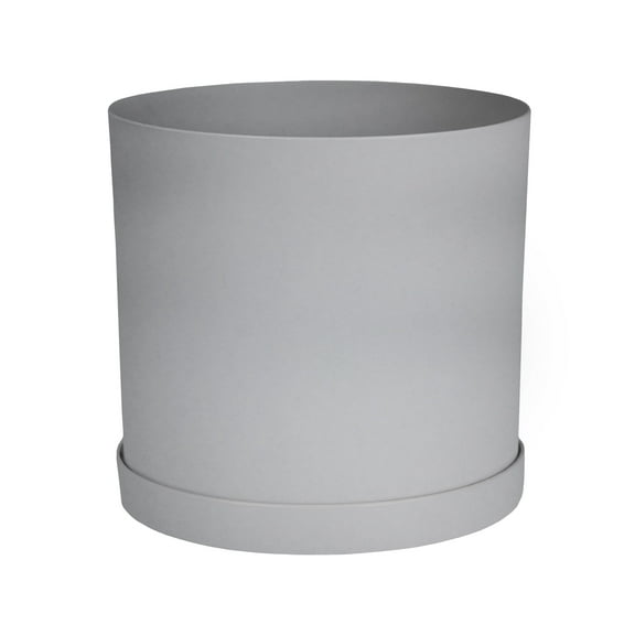 Bloem Mathers 10" Modern Resin Planter - Indoor Pot with Drainage Holes and Removable Saucer Tray, Cement