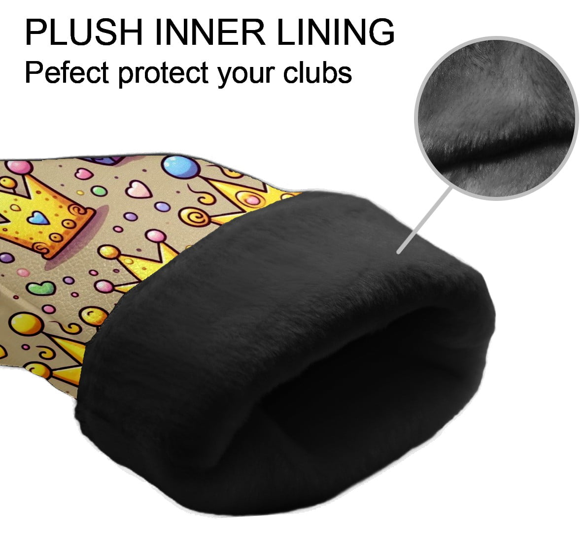 Golf Club Covers, Yellow Purple Crowns Premium PU Leather Driver Hybrid Putter Head Covers with Velvet Lining, Waterproof Golf Gifts for Men Women