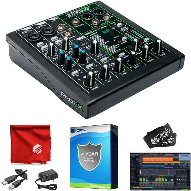 Mackie ProFX6v3 6Channel Unpowered Effects Mixer USB Bundle with