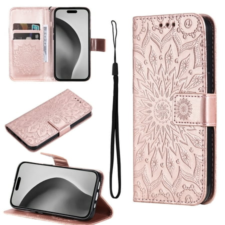 Feishell Slim Wallet Case for Samsung Galaxy S10,Shockproof Stylish Embossed Pattern PU Leather Magnetic Clasp Folio Flip Kickstand Card Slots with Wrist Strap for Women Men Phone Cover,Rosegold