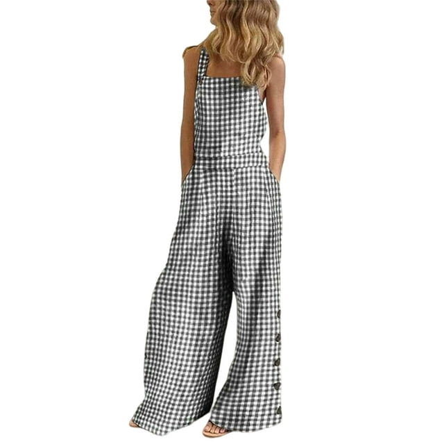 Daeful Pantalon Large à Jambes Imprimé Floral Combinaison une Pièce Col Carré Longue Combinaison Décontractée Sans Manches Noire TG